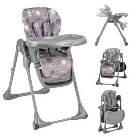 Gray Baby High Chair Adjustable Height/Backrest/Footrest Foldable with Wheels Gray Baby High Chair Adjustable Height/Backrest/Footrest Foldable with Wheels